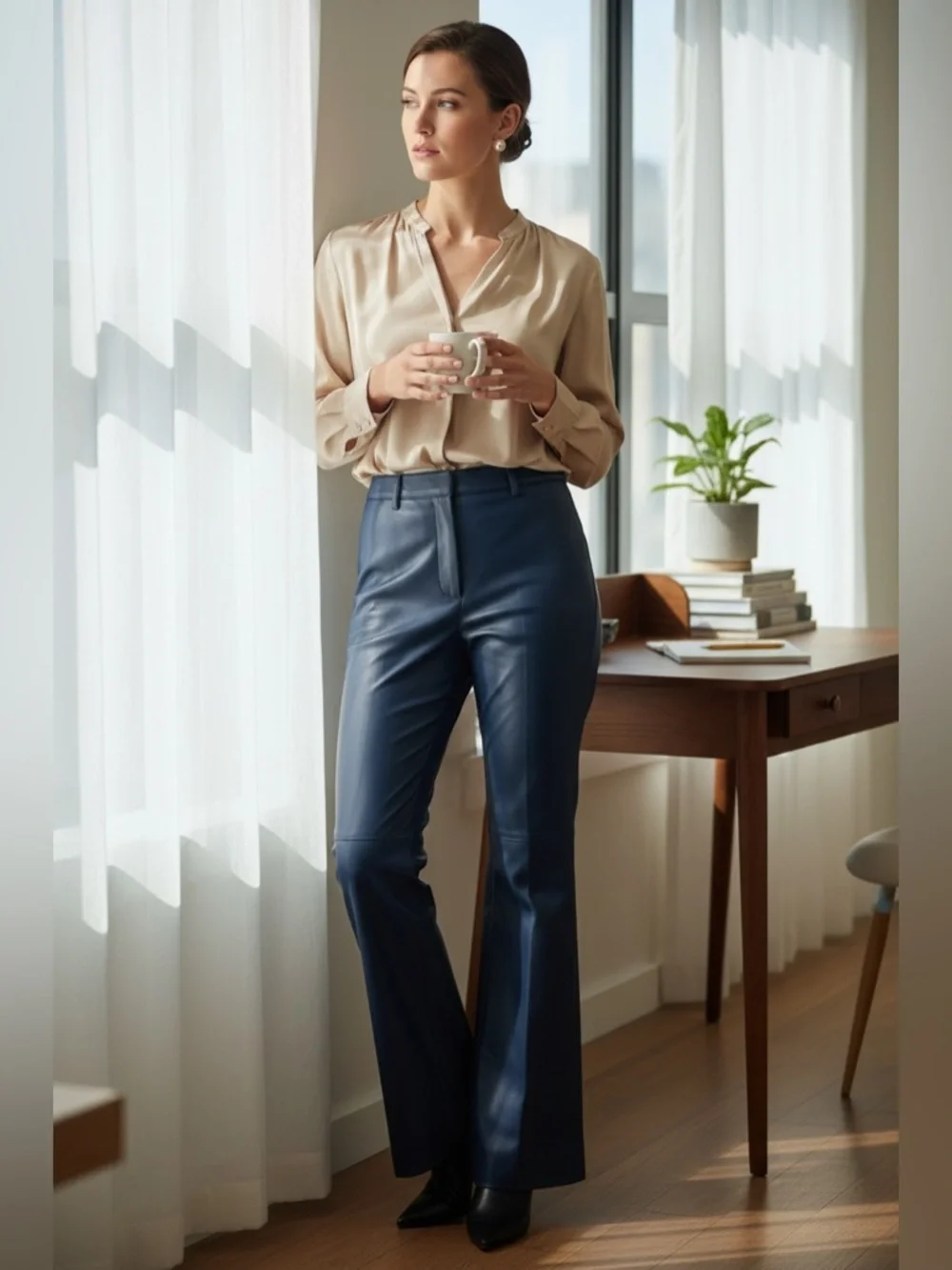 St. John Sport | Midnight Nappa Leather Trousers | Tailored Ankle Crop - Picture 14 of 14
